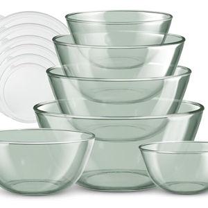 COOK WITH COLOR 12 Pc Glass Mixing Bowl Set with Lids – Borosilicate Glass Nesting Bowls for Cooking, Baking and Meal Prep, Colored Green