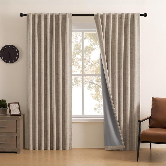 CUCRAF Natural Linen 100% Blackout Curtains 84 Inch Length 2 Panels Set, Back Tab and Rod Pocket Curtain for Living Room Bedroom, Room Darkening Window Drapes Thermal Insulated, (37x84 inch, Linen)