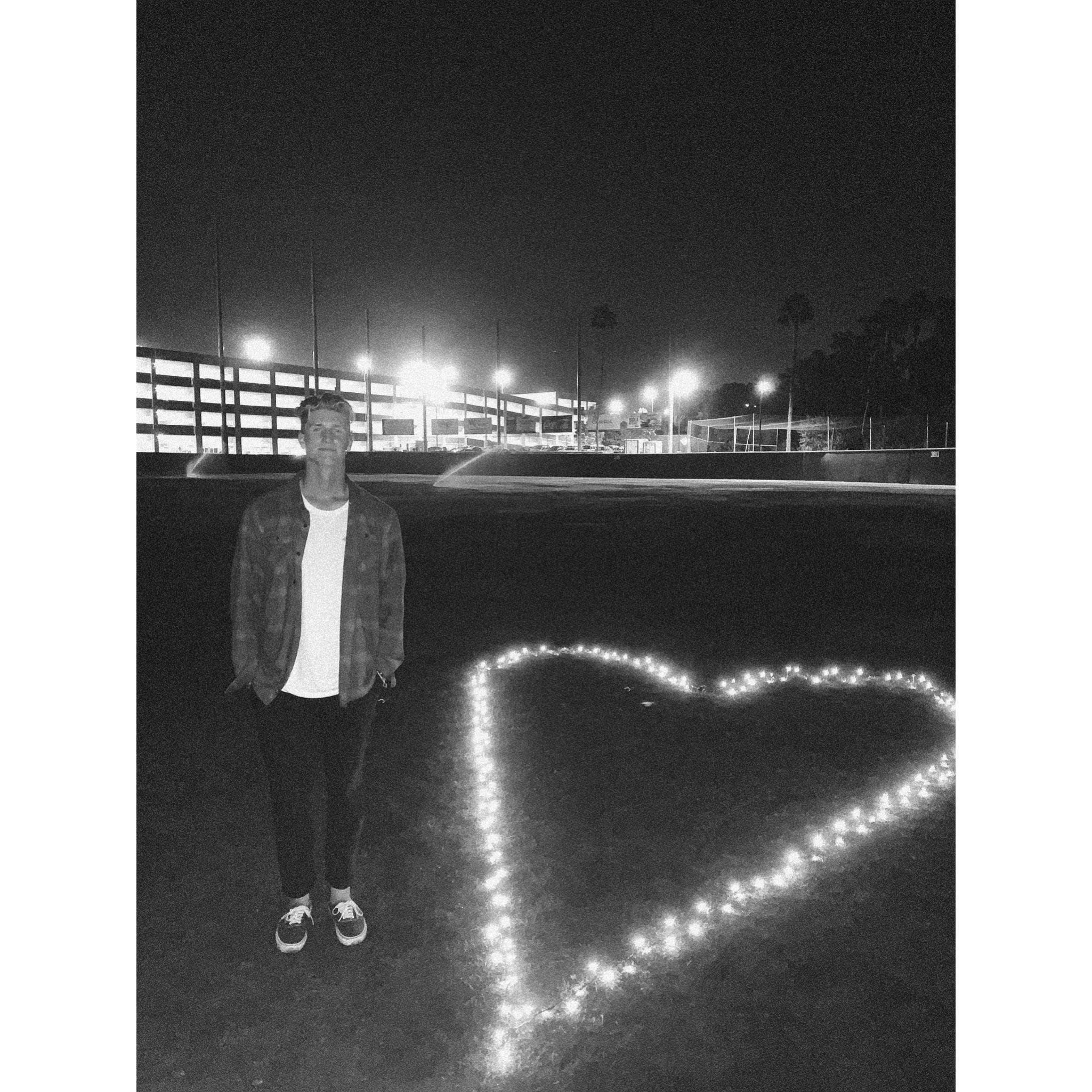 10/05/19 - Brayden took Hanna onto the Biola baseball field where he had a heart made out of string lights, a speaker playing their fav song (“ILYSB” by LANY) & asked her to be his girlfriend.