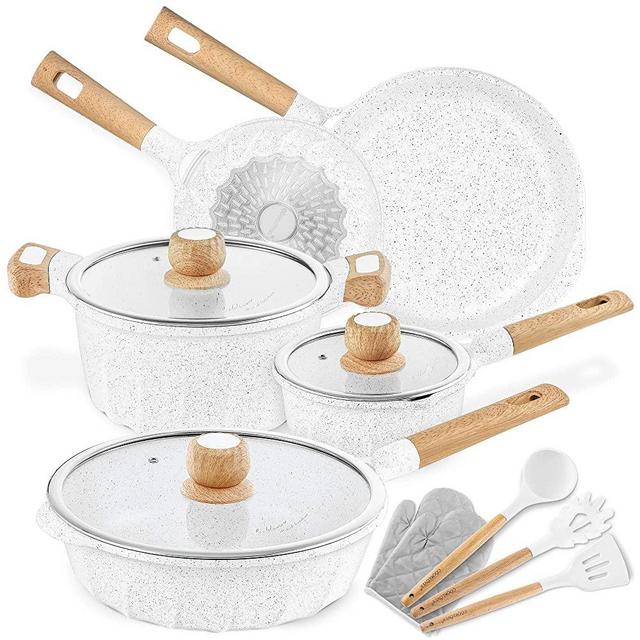 Cookware Set Nonstick 100% PFOA Free Induction Pots and Pans Set with Cooking Utensil 13 Piece – White
