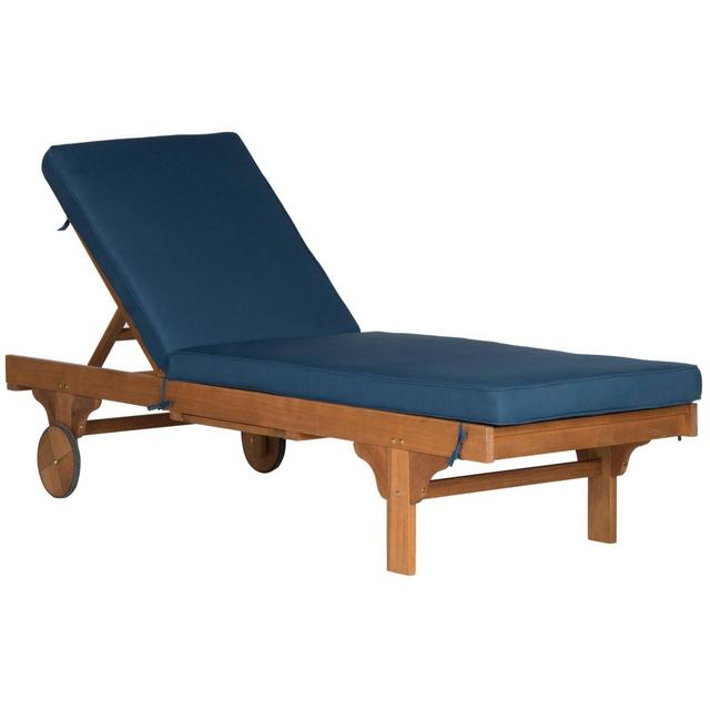 Newport Chaise Lounge Chair With Side Table Natural/Navy - Safavieh