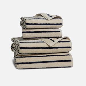 Super-Plush Turkish Cotton Hand Towels - Striped Mignight Navy