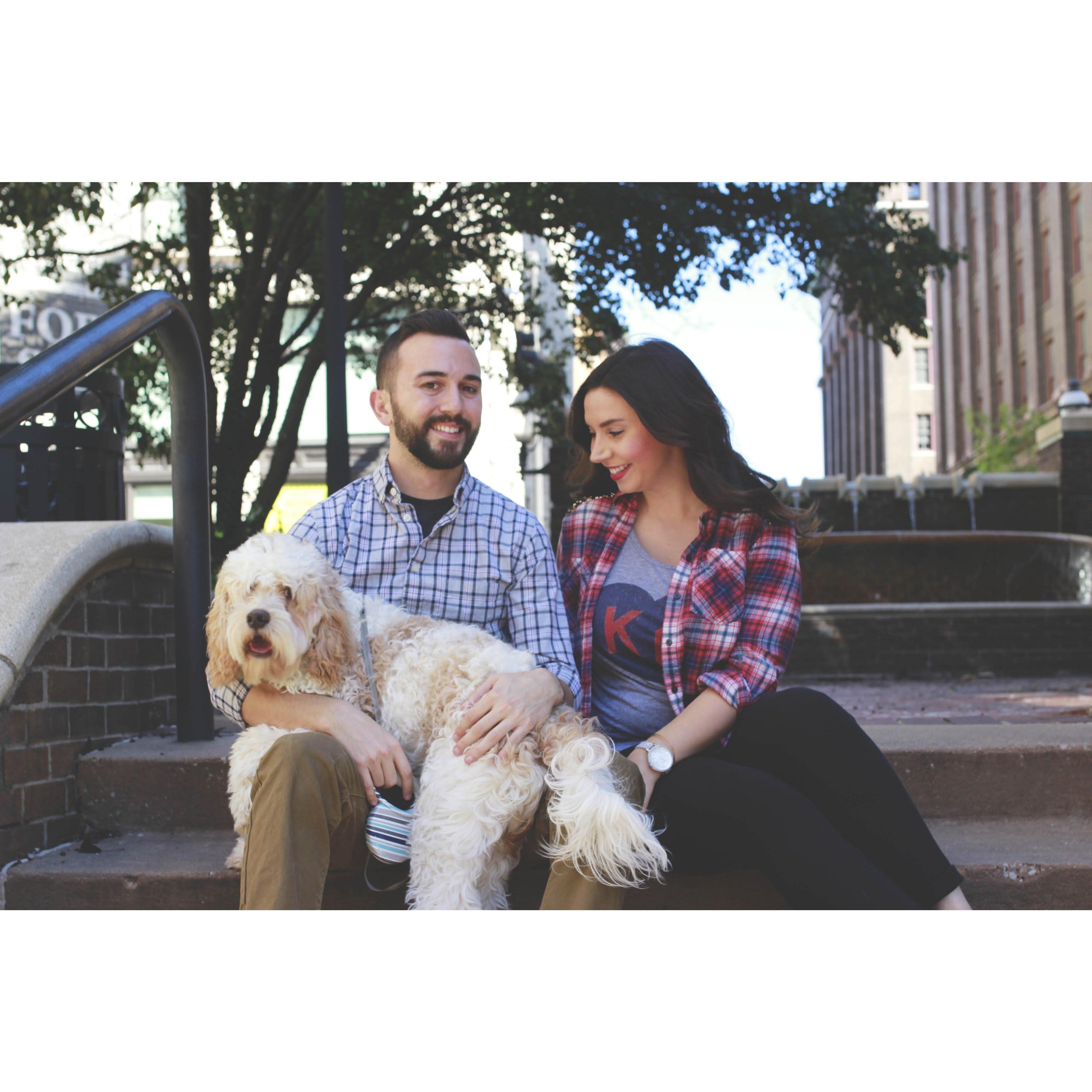 Photo shoot with their pup, Oliver! | Downtown Kansas City, MO