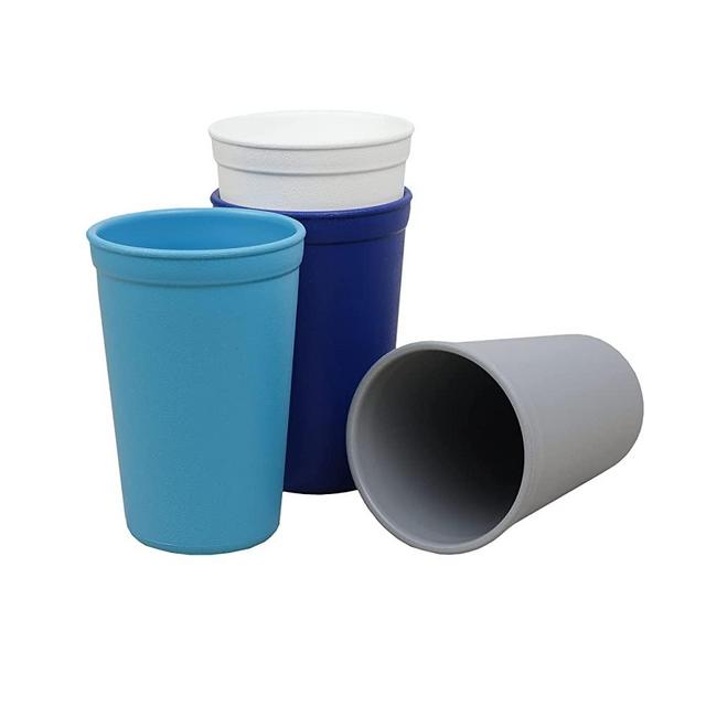 Re-Play Made in USA - 10 oz. Drinking Cups in Sky Blue, White, Navy & Grey | Made from Eco Friendly Recycled Milk Jugs - Virtually Indestructible!|BPA Free|Dishwasher Safe| Modern Blue (4pk)