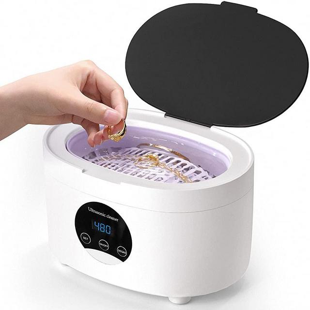 EXNICEXI Ultrasonic Cleaner, 600ML 40kHz Portable Professional Ultrasonic Jewelry Cleaner, 5 Timed Mode Ultrasonic Cleaning Machines with Basket for Cleaning Jewelry, Glasses, Silver, Rings, Coin