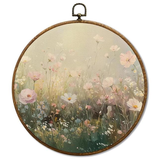 JUIOEIUVintage Wildflower Floral Round Wall Decor, Cottagecore Flower Botanical Framed Canvas Prints, Retro Rustic Floral Wall Art Hanging Decorations for Home Bedroom Living Room Décor Accents Decor, 10x10in