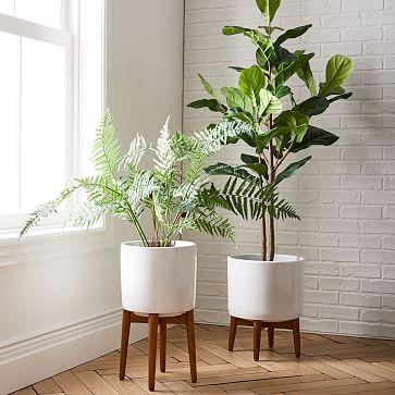 Mid-Century Turned Leg Standing Planters - Solid