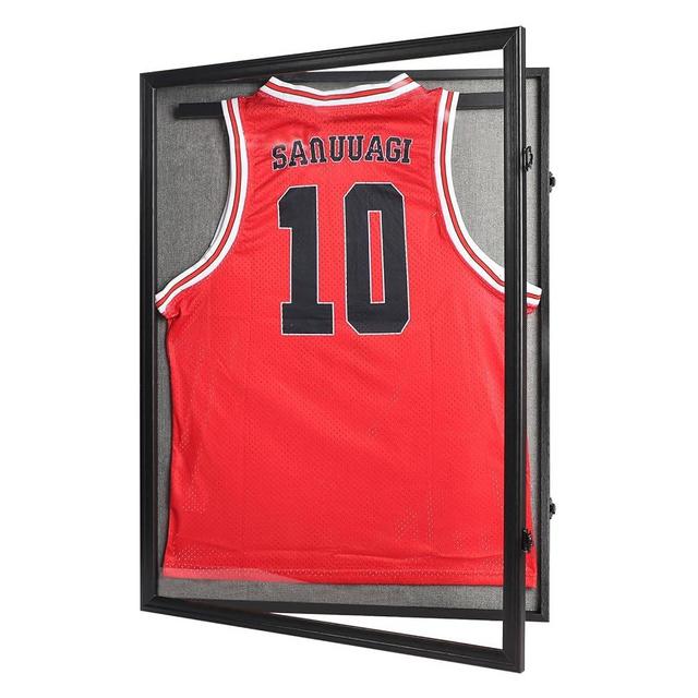 PKHROR Jersey Frame Display Case Large Lockable Sports Jersey Frame Shadow Box with 98% Uv Protected Acrylic and Hanger for Baseball Basketball Football Soccer Hockey Sport Shirt Linen Black