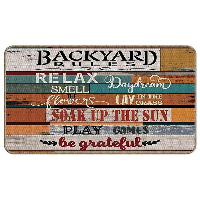 Backyard Rules Decorative Indoor Outdoor Doormat,Family Front Door Mat 17x30 Inch for Room Entrance, Front Porch Backyard Mat,Housewarming Gift