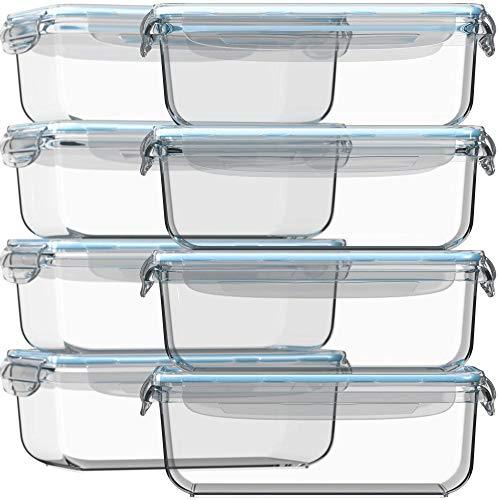 Glass Storage Containers with Lids 30 oz 16 Pc (Set of 8) Glass Food Storage Containers Airtight - Glass Meal Prep Containers Leak Proof BPA Free Glass Meal Prep Container - Strong Glass