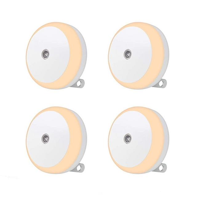 Plug-in Night Light, Light Sensitive, Low Light Warm LED Nightlight with Sensor, Round, Soft Glow, 4 Pack, for Indoor Use