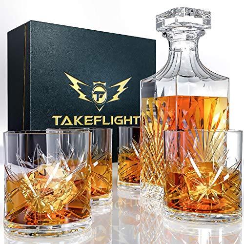 Whiskey Decanter Set & Whiskey Glasses - Whiskey Glass Set & Decanter Set | Liquor Decanters for Alcohol with Scotch Glasses / Bourbon Glasses | Christmas Gifts for Men, or Father's Day Dad Gifts