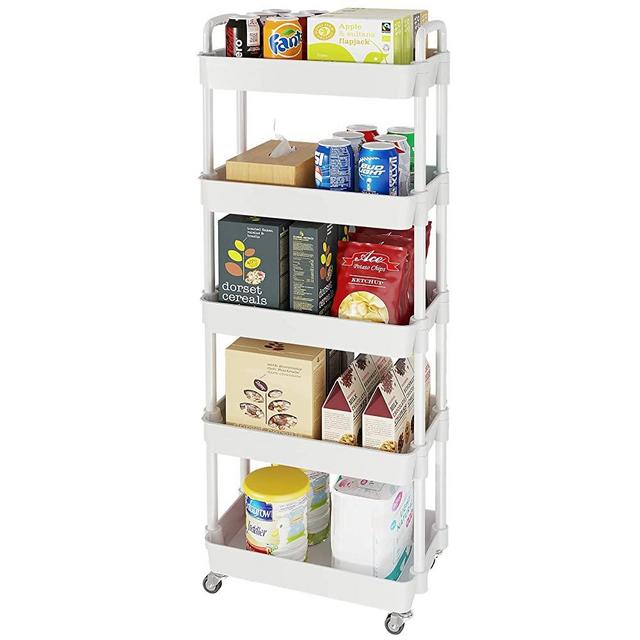 Laiensia 3-Tier Storage Cart,Multifunction Kitchen Storage Organizer,Mobile  Shelving Unit Utility Rolling Cart with Lockable Wheels for