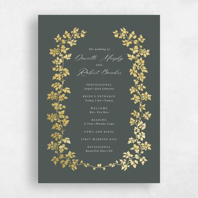 Dark Seaweed, Green Wedding Program - Edera Foil