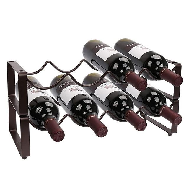Metal 2 Tier Countertop Wine Rack, Wine Cabinet Counter Wine Rack Holder and Storage Wine Rack Stackable-Hold 8 Bottles