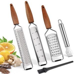 ALLWIN-HOUSEWARE Cheese Grater Zester Set of 5, 304 Stainless Steel with Acacia Wood Handle Kitchen