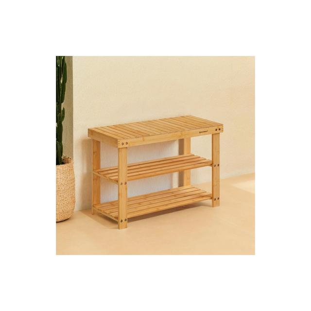 Shoe Rack Bench, 3-Tier Bamboo Shoe Storage Organizer, Entryway Bench, Holds Up to 286 lb, 11.3 x 27.6 x 17.8 Inches, for Entryway Bathroom Bedroom