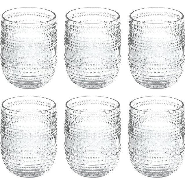 Abode Homewares Beaded Stemless Wine/Tumbler Drinkware, Indoor/Outdoor, Clear, 15 oz., Set of 6