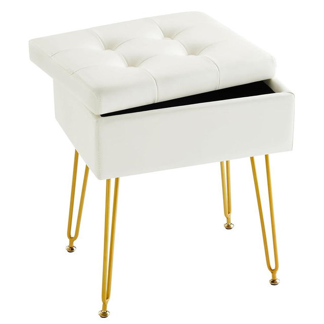 BETUXE Cute White Faux Leather Vanity Stool with Storage, Soft Comfortable Vanity Chair for Bedroom, Perfect Size and Height Ottoman Stool Chair for Vanity Desk, Easy to Assemble and Clean, Sturdy