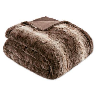 Madison Park Zuri Faux Fur Oversized Bed Throw in Chocolate