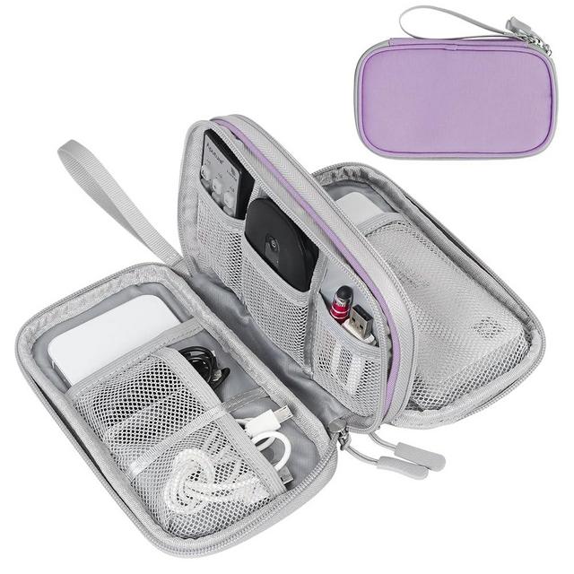 FYY Electronic Organizer, Travel Cable Organizer Bag Pouch Electronic Accessories Carry Case Portable Waterproof Double Layers All-in-One Storage Bag for Cable, Cord, Charger, Phone,-Light Purple