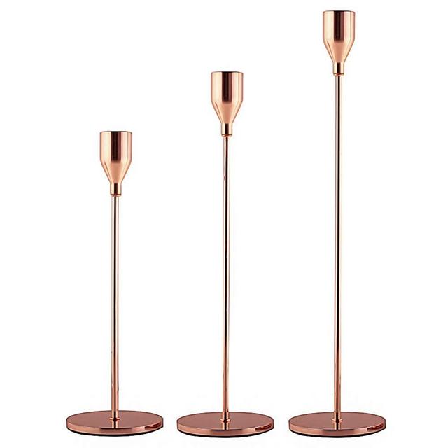 SUJUN Rose Gold Candle Holders Set of 3 for Taper Candles, Decorative Candlestick Holder for Wedding, Dinning, Party, Fits 3/4 inch Thick Candle&Led Candles (Metal Candle Stand)