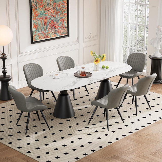 Daluvenix Dining Chairs Set of 6 Modern Fabric Dining Room Chairs Upholstered Dining Chairs with Thick Cushions Metal Legs Armless Back Chair for Kitchen and Living Room Light Gray