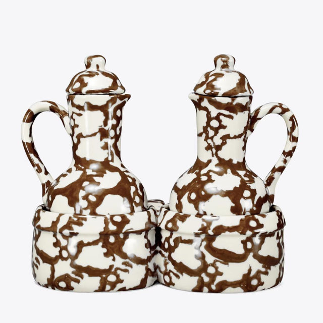 Spongeware Oil & Vinegar Set in brown, size OS