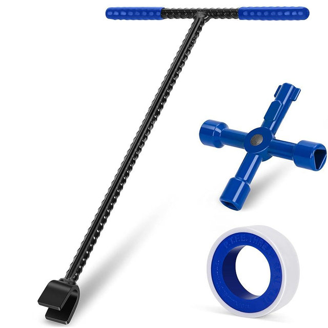 LOSTRONAUT 17" Water Meter Key - Professional Garden and Plumbing Tool for Opening and Closing Valves with Ease - with Reinforced Steel T-Handle and 4-Way Spigot Selector for Versatile Applications