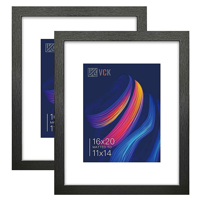 VCK 16x20 Picture Frame Set of 2 Display Pictures 11x14 with Mat or 16x20 Without Mat, Wall Gallery Poster Frames,Horizontal and Vertical Formats Black