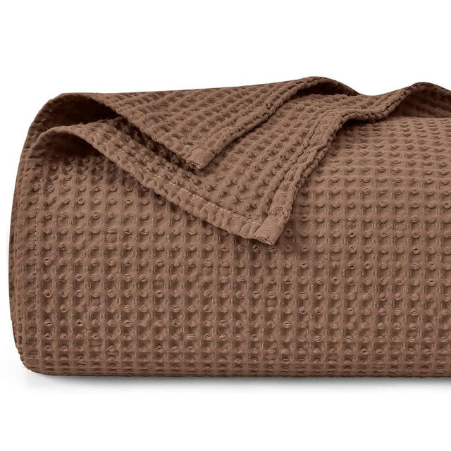 PHF 100% Cotton Waffle Weave Blanket King Size 104" x 90"-Lightweight Washed Soft Breathable Blanket for All Season -Perfect Blanket Layer for Couch Bed Sofa-Elegant Home Decoration - Cappuccino