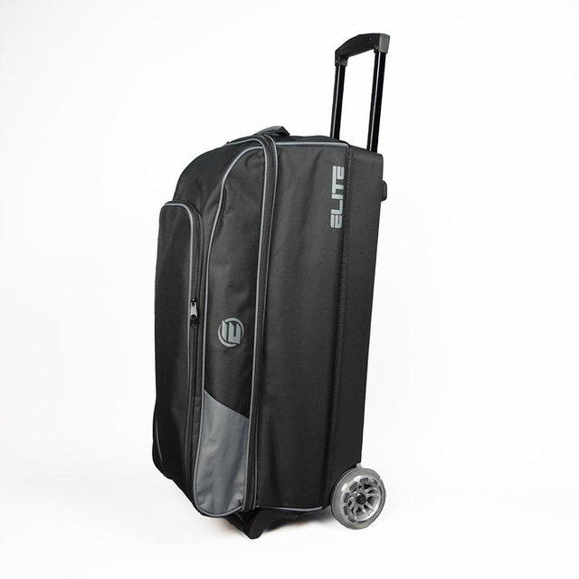 ELITE Basic Triple Roller Black Bowling Bag - 3 Ball Roller, Fits 2 Pairs of Size 15 Shoes, Air Travel-Friendly