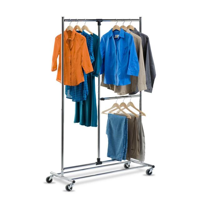 Honey-Can-Do® 80-Inch Dual Bar Adjustable Rolling Garment Rack in Chrome