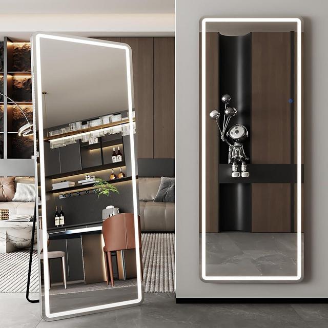 LED Full Length Mirror, 59" x 22" Oversized LED Mirror Full Length Lighted Floor Standing ,Hanging Mirror Floor mirror with Lighted Stand Free Standing Floor Mirror for Bedroom,Livingroom,Rect Style