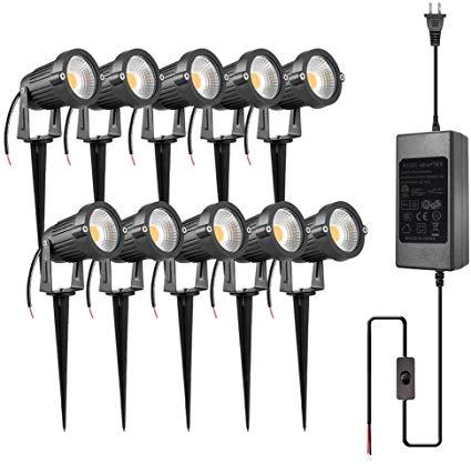 ZUCKEO 5W LED Landscape Lights with Transformer 12V 24V Waterproof Garden Pathway Lights Warm White Walls Trees Flags Outdoor Spotlights with Spike Stand (10 Pack with Transformer)