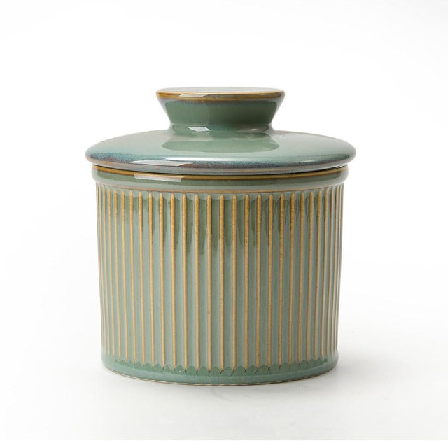 XELA Large Butter Crock with Lid for Countertop, The Original Reactive Glaze Butter Dish With Water Line, French Butter Dish for Spreadable Butter -Vintage Turquoise