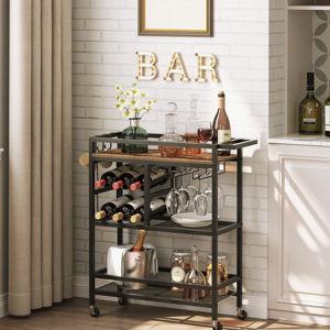 Modern 3-Tier Kitchen Serving Cart With Multi-Level Storage Bar Cart for Home - Rustic Brown