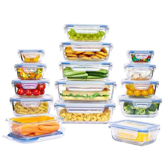Vtopmart 30 Pieces Glass Food Storage Containers with Lids, Glass Meal Prep Containers, Airtight Glass Bento Boxes with Leak Proof Locking Lids, for Microwave, Oven, Freezer and Dishwasher, BPA Free