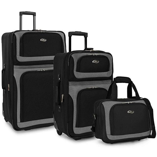 U.S. Traveler New Yorker Lightweight Expandable Rolling Luggage, Black, 3-Piece Set