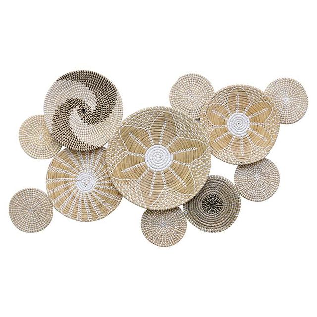 ChicnChill Rustic Wall Basket Decor - Set 11 of Seagrass Decorative Bowls, Modern Boho Wall Basket with African Design, Hanging Woven Wall Basket for Home Decor