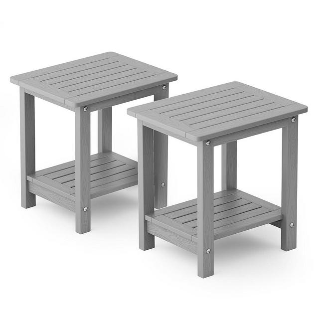 YEFU Outdoor Side Table for Patio: 16" HIPS Weather - Resistant Adirondack Tables Set of 2 - Small Square End Tables for Backyard Pool Porch Balcony - Indoor Outdoor Double Layer Table Grey
