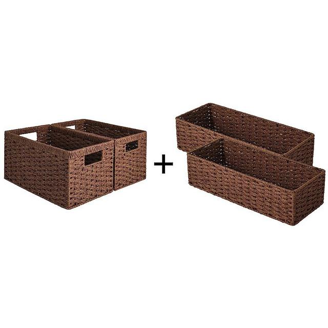 StorageWorks Seagrass Storage Basket, Hand-Woven Open-Front Bin with Handles, Brown, 13.8?x 11?x 5.5? 2-Pack