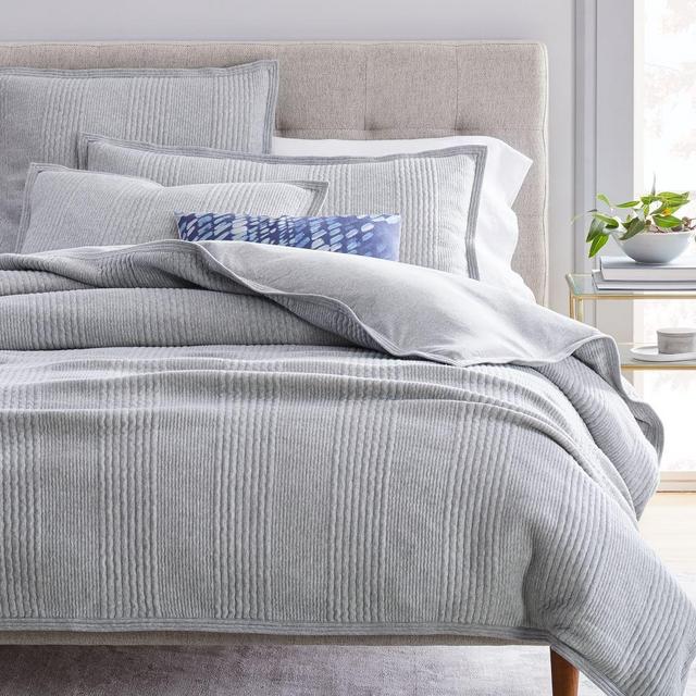 Jersey Linear Duvet & King Sham, Medium Heather Gray, King