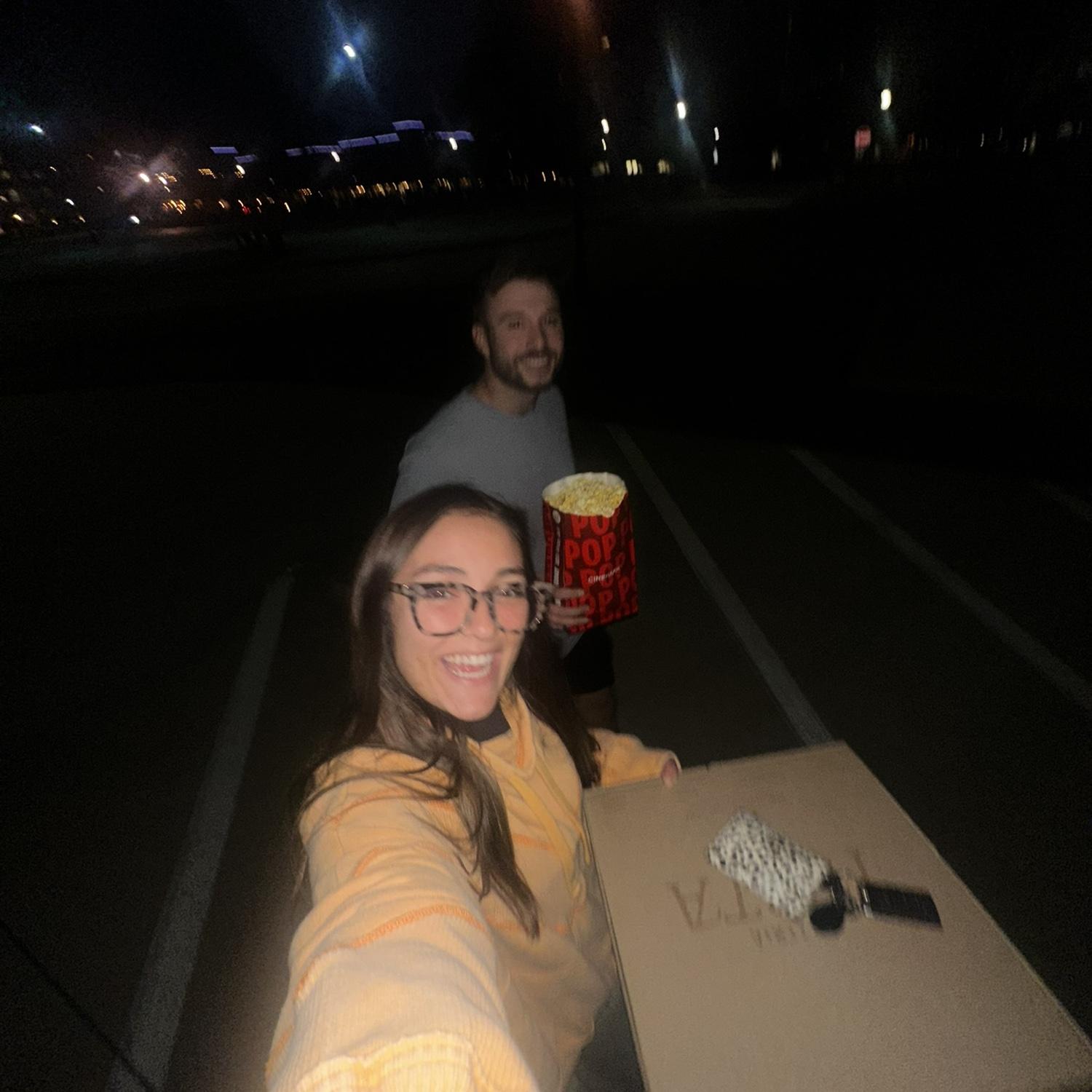 Our ideal date night is walking to the movies!