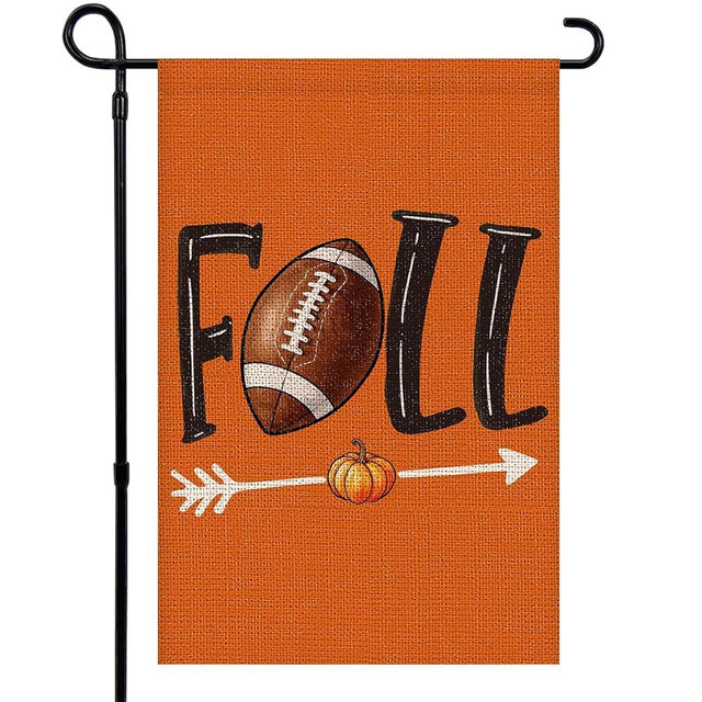 Fall Football Garden Flag 12x18 Inch Double Sided Seasonal Pumpkin Autumn Sports Game Day Small Burlap Garden Flags for Porch, Patio, Lawn, Farmhouse, Holiday Decorations