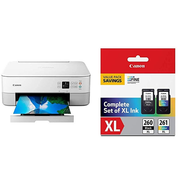 Canon TS6420 All-in-One Wireless Printer, White with Canon PG-260 XL/CL-261 XL Value Pack