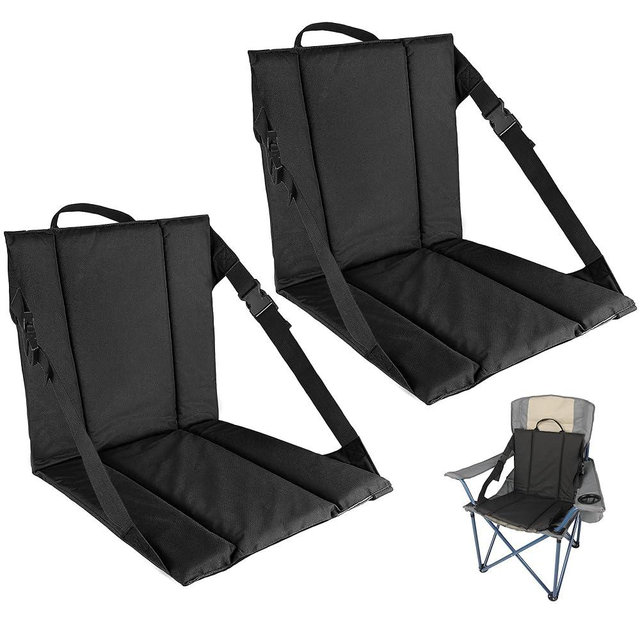 CAMPHILL 2PCS Portable Stadium Seat Cushion for Bleachers,Folding Lightweight Seat with Backrest,Adjustable Straps,Water-Resistant,Ideal for Camping,Hiking,Sports Events,Outdoor Concerts(Black)