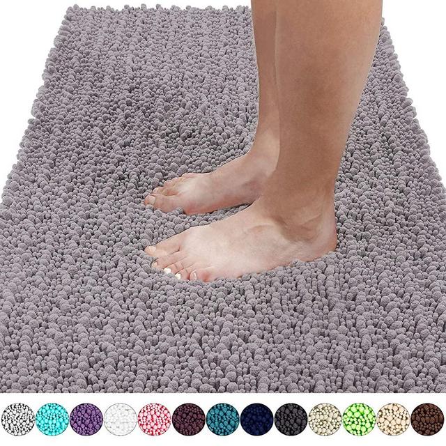Yimobra Original Luxury Chenille Bath Mat, Soft Shaggy and Comfortable, Large Size, Super Absorbent and Thick, Non-Slip, Machine Washable, Perfect for Bathroom (36.2 x 24 Inch, Gray)