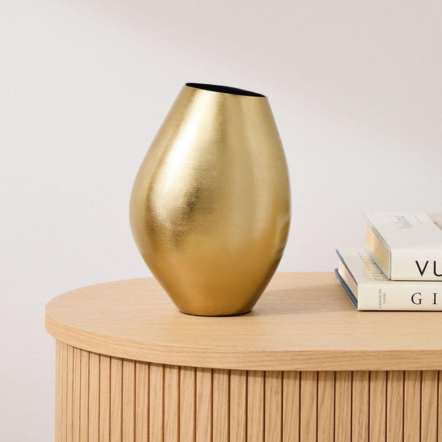 Organic Metal Vases, Medium Vase, Light Brass, Sheet Metal, 8.25 Inches