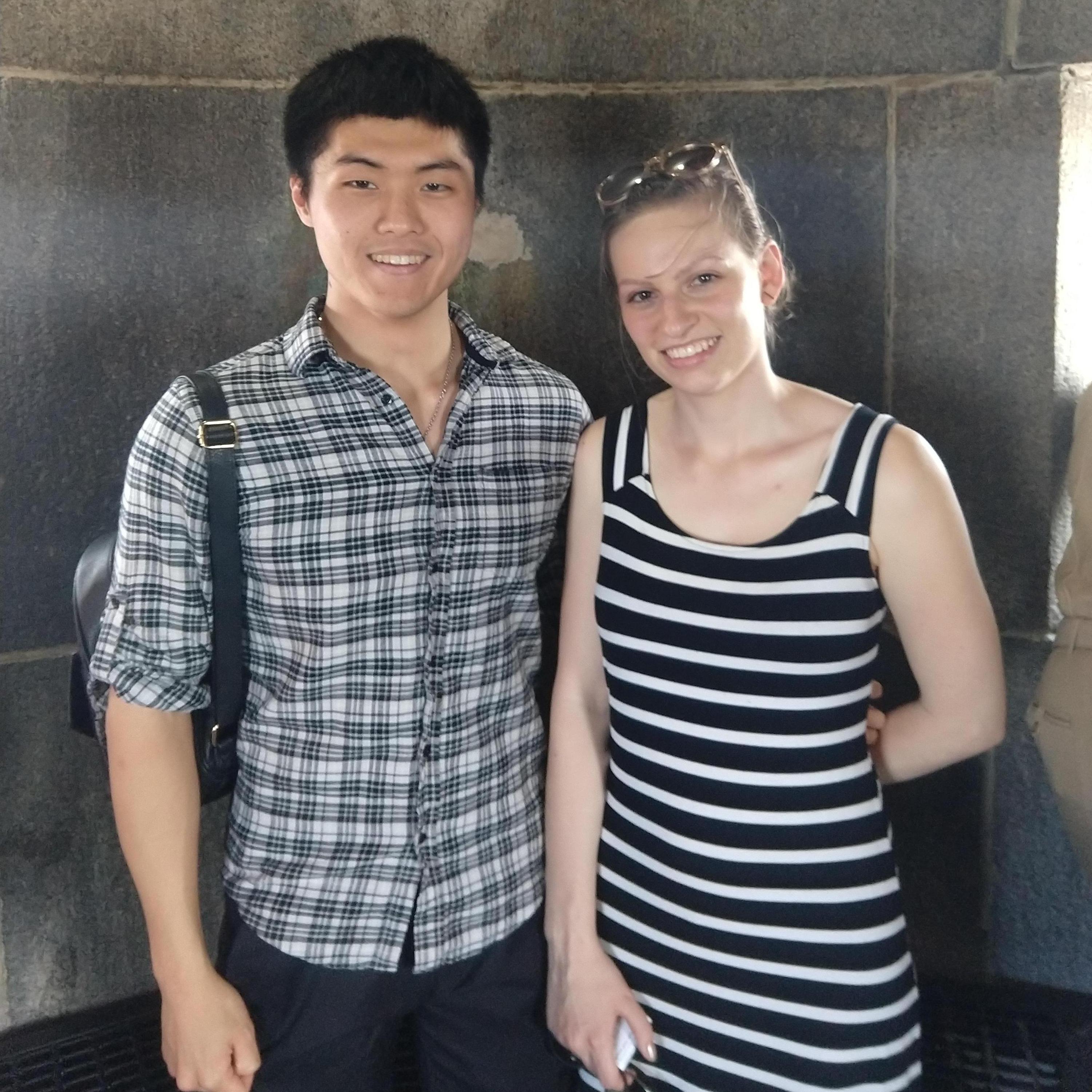 On top of the Bunker Hill Monument. Respect to those who fought for the freedom. Aside: An astute observer may have noticed our clothes match. We did not plan this out. (05/26/2019, Boston, MA)